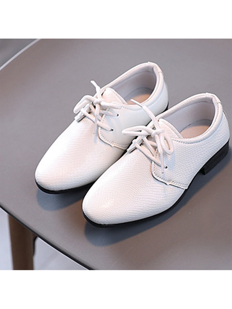 Rotosw Kids Leather Shoe Round Toe Dress Shoes Lace Up Flats Comfort Flat  Wedding Nonslip White 9C - Walmart.com