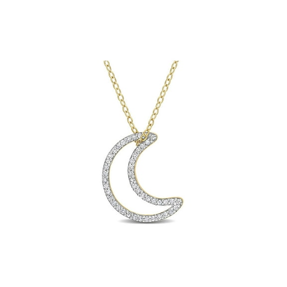 1/5 Carat (Ctw) Diamond Moon Charm Pendant Necklace in Yellow Plated Silver with Chain for Women