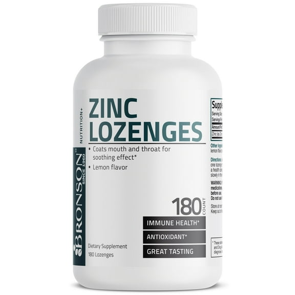 Bronson Zinc Lozenges Antioxidant & Immune Support - Lemon Flavored, 180 Lozenges