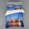 thumbnail image 2 of Urban Duvet Cover Set, City Skyline of Shanghai China on Huangpu River Dusk Famous Travel Destination, Bedding Set with Shams and Fitted Sheet, 3 Sizes, by Ambesonne, 2 of 3