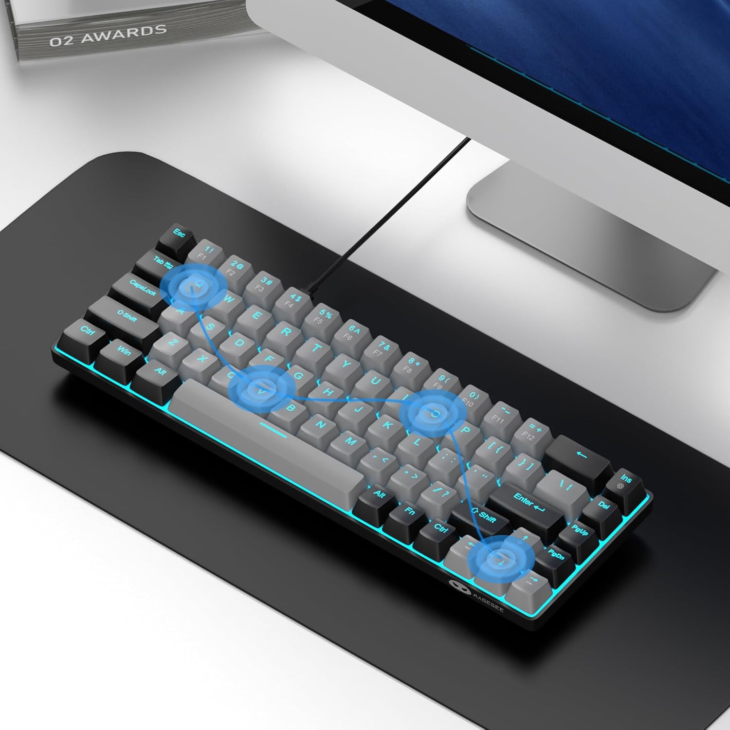 Portable 60% Mechanical Gaming Keyboard, MageGee MK-Box LED Backlit Compact 68 Keys TKL Wired Office Keyboard with Blue Switch for Windows Laptop PC Mac - Grey/Black