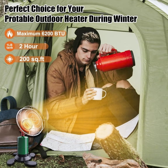 Propane  - 6200BTU Portable  Heaters for Outdoor Use, Camping  with Electronic Ignition, Control Valve, Gas Tank Holder for Tent, Fishing, Garage, Green ( not included)