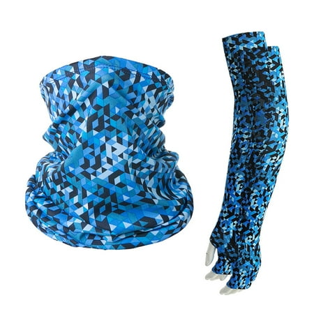 Outdoor Sunscreen Sleeves And Bib Neck Gaiter Combo Cycling And Sports UV Protection Two-In-One Suit Fishing Headband Sleeves for Women Men (Pure Color Camouflage)