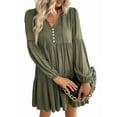 thumbnail image 2 of Long Sleeve Short Dresses for Women V Neck Fall Casual Loose Fit Flowy Swing Tiered Vacation Boho Dress Army Green M, 2 of 9