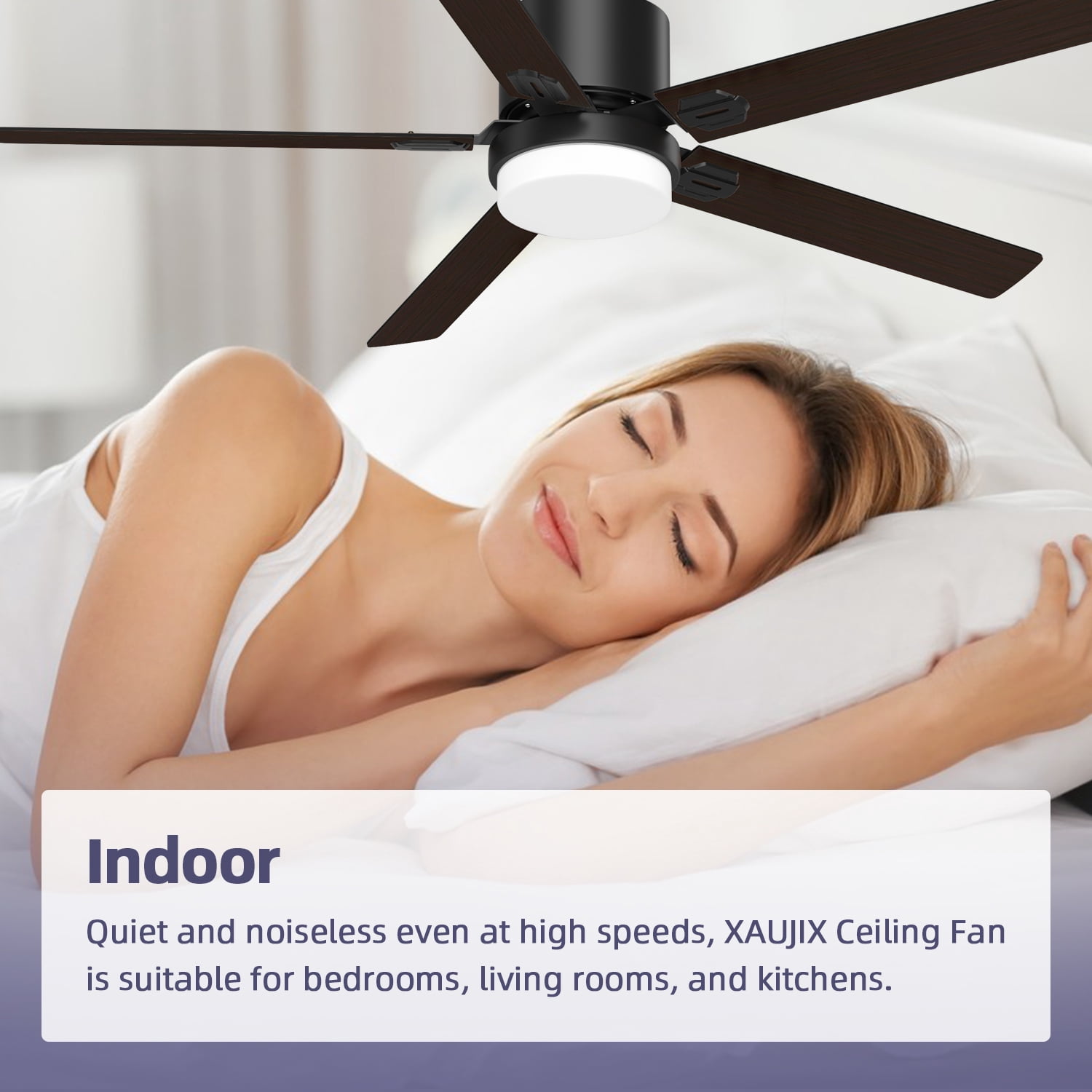 Xaujix Ceiling Fans with Lights and Remote Control, 60" Indoor Outdoor Ceiling Fan 6-Speed Silent Reversible Motor for Patio Farmhouse Bedroom Living Room, Walnut&Black