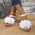 thumbnail image 4 of Xucatan Women's Floral Appliqué Flat Sandals, Round Toe Open Toe Slides with Elastic Back Strap, Fabric Casual Beach Shoes, Versatile Spring Summer Footwear Gift, 4 of 9