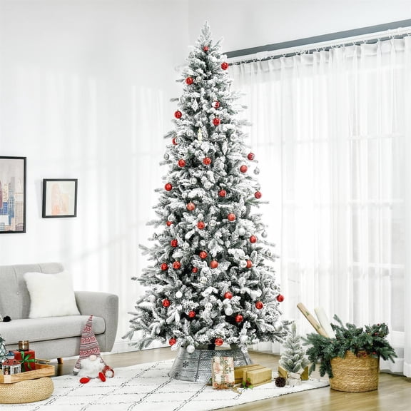 Demi Bonn 9 Foot Pine Snow Flocked Artificial Christmas Tree with 616 Realistic Cedar Branches, Auto Open, Home Holiday Decoration for Home, Office, Green