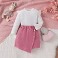 thumbnail image 2 of Otqutp Baby Fashion Clothes Set Toddler Girls Autumn/Winter Striped Fly Long Sleeve Ruffled Top and Plaid Printed Irregular Skirt Girl Fall Outfits, 2 of 8