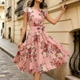 thumbnail image 4 of Xaqiouau Womens Floral Midi Dress Cap Sleeve Casual Summer A Line Dress Crew Neck Fit and Flare Belted Party Wedding Guest Dress, 4 of 9