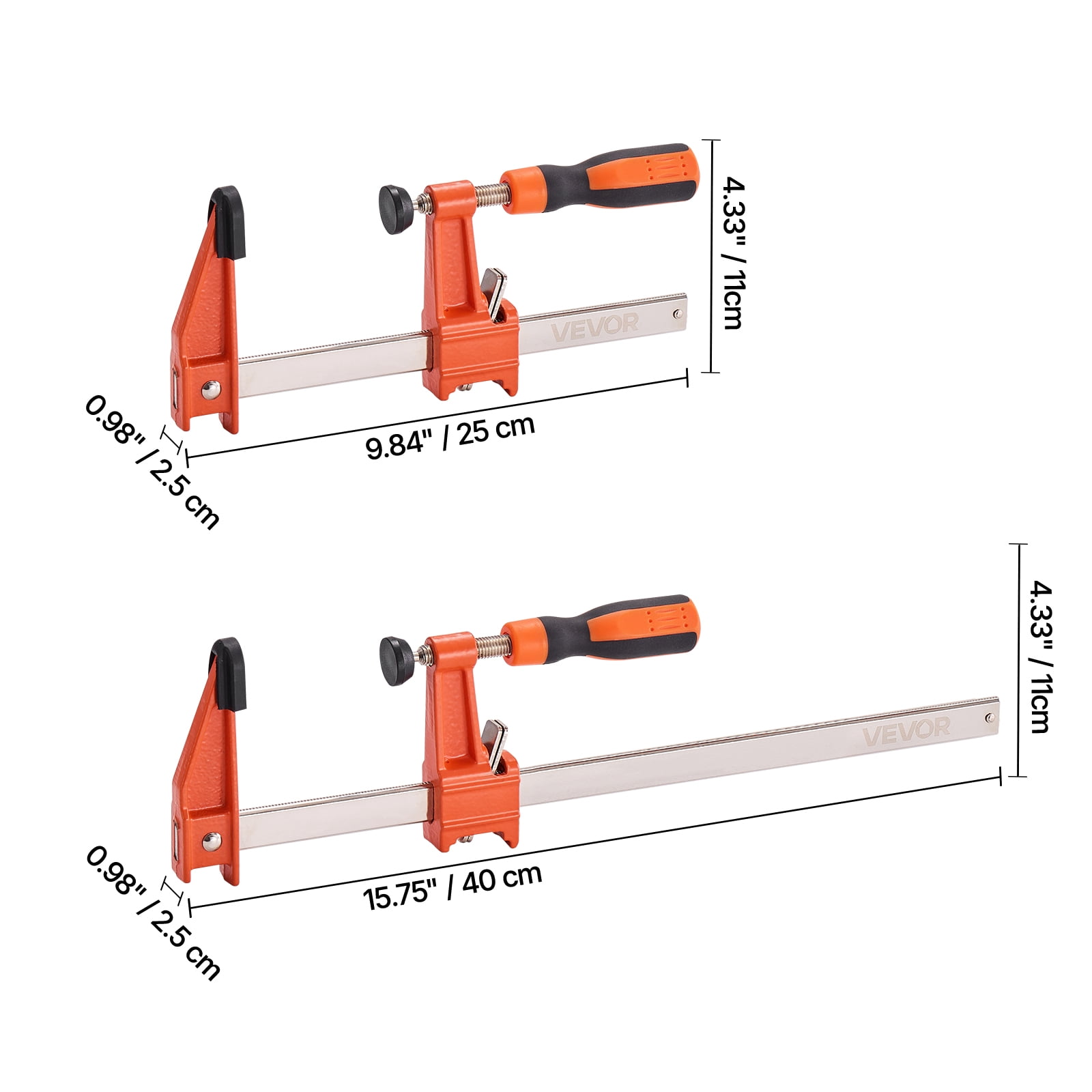 VEVOR Bar Clamps for Woodworking, 2-Pack 6 inch and 2-Pack 12 inch, Lockable F-Clamp with 600 lbs Load Limit, 2-1/2 inch Depth, Cast Iron and Carbon Steel, Wood Clamps for Woodworking Metal Working