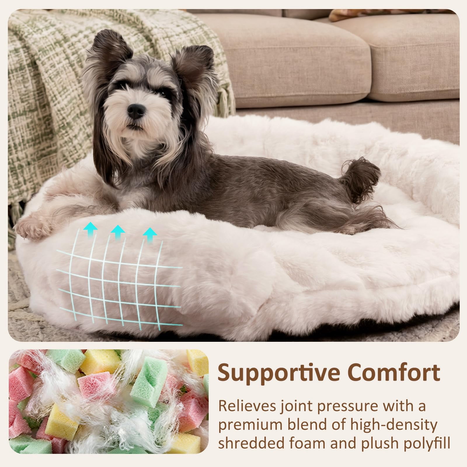 Dog Bed Couch Sofa For Small Medium Dogs And Cats Round Plush Pet Washable Puppy With Removable Cover Furniture Indoor Pets 30 X 30 9 White