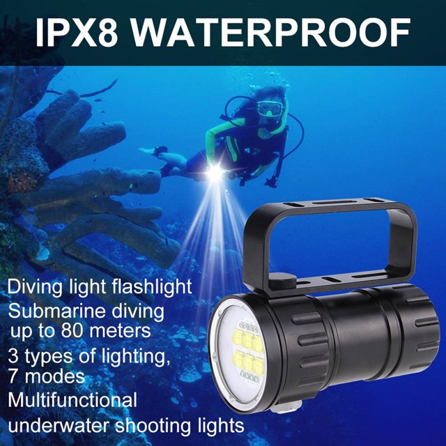 ZPSHYD Linterna de Buceo, Linterna LED a Prueba de Agua 3.7V 28800Lm Fotografía LED Buceo 80m Linterna Antorcha con Soporte