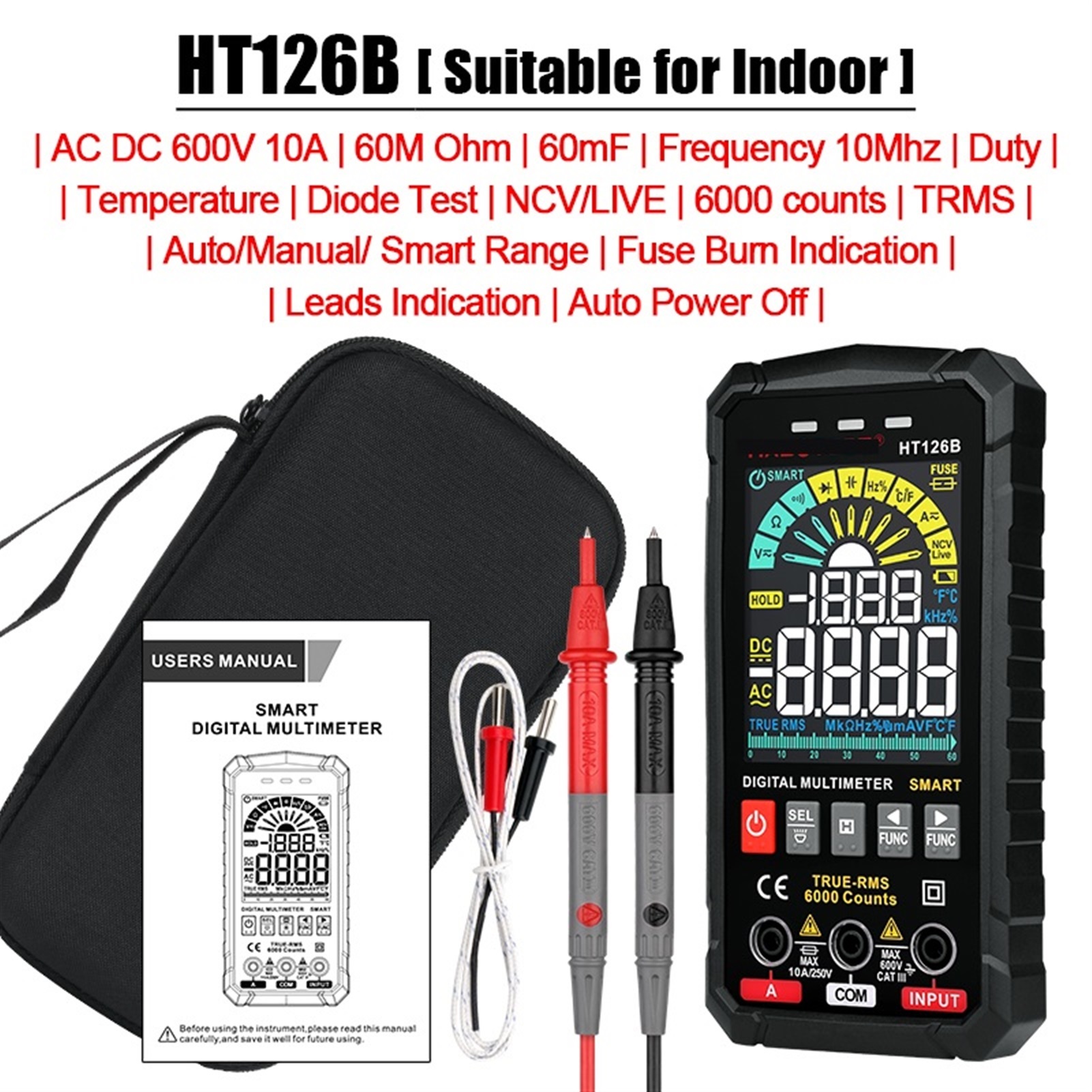 5th Generation Multimeter Digital Professional AC DC TRMS Voltage Current Ohm 60mF Hz DIY Electrician Meter Tester ,Precise Measurements