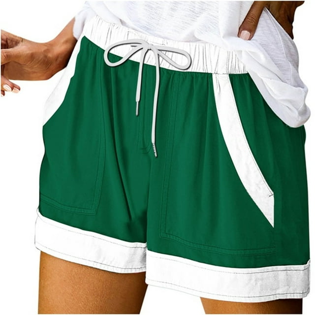 Plebaso Womens Summer Shorts Color Block Drawstring Casual Shorts Loose Activewear Shorts with Pockets