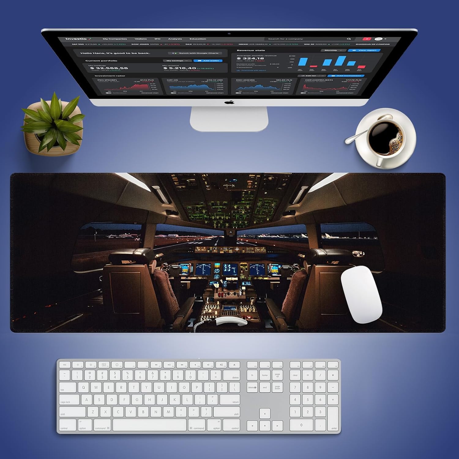 Extra Large Gaming & Office Mouse Pad (31.5" x 11.8") – Boeing 777 Airplane Cockpit, Premium XXL Desk Mat with Durable Stitched Edges & Anti-Slip Rubber Base & Smooth Fabric Surface