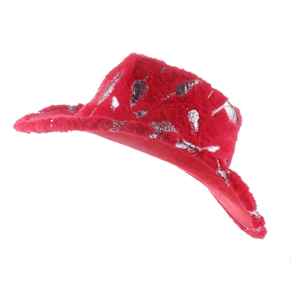 Womens Christmas Cowboy Hat Jazz Hat Glitter Snowflake Holiday Party Hat