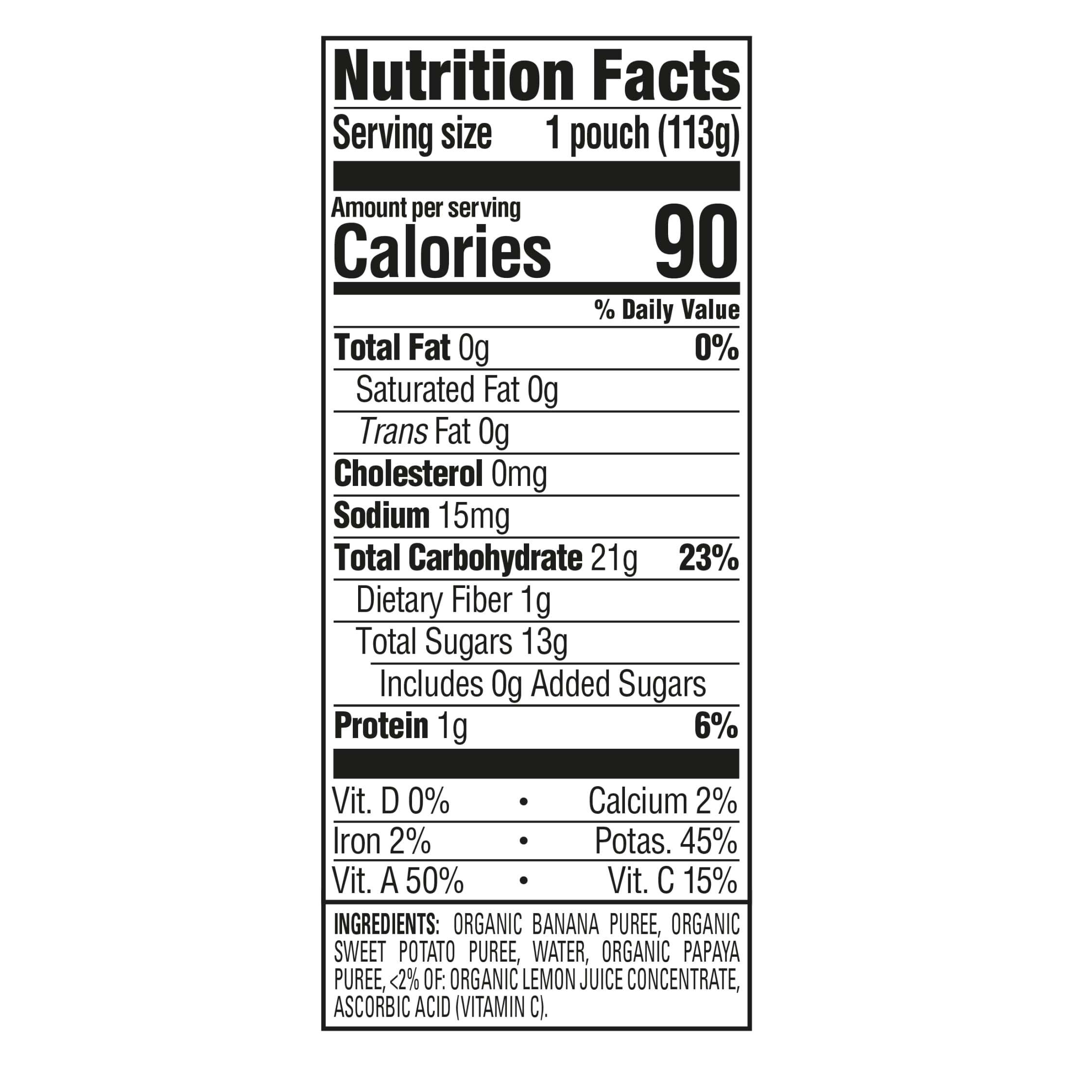 (12 pack) Happy Baby Clearly Crafted, Stage 2 Organic Baby Food, Bananas Sweet Potatoes & Papaya, 4 oz. Pouch