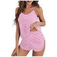 thumbnail image 4 of Women's Pajama Sets Spaghetti Strap Sleeveless Sleepwear Side Split Shorts Nightwear 2 Piece Lounge Outfits Suits (XXL, Pink), 4 of 5