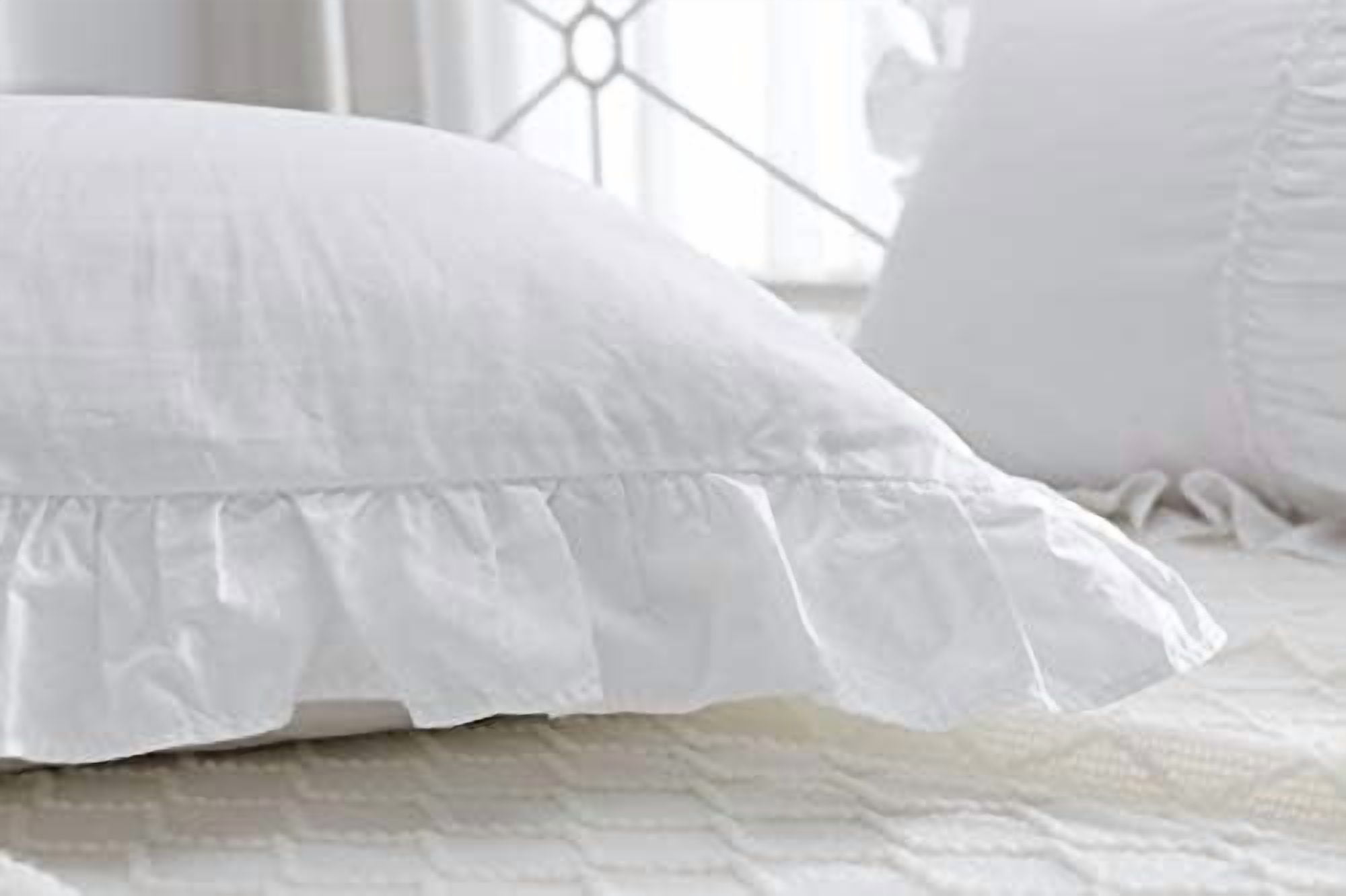 White Shabby Chic Pillow Shams Pillowcases with Ruffles Queen Size Cotton Pillow Covers 20"X30" 2pcs French Country Boudoir Luxury Princess