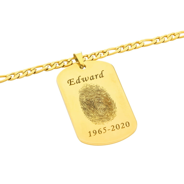 Solid 14k Gold Dog Tag Fingerprint Necklace, Dog Tag Fingerprint Pendants  in 14K Gold