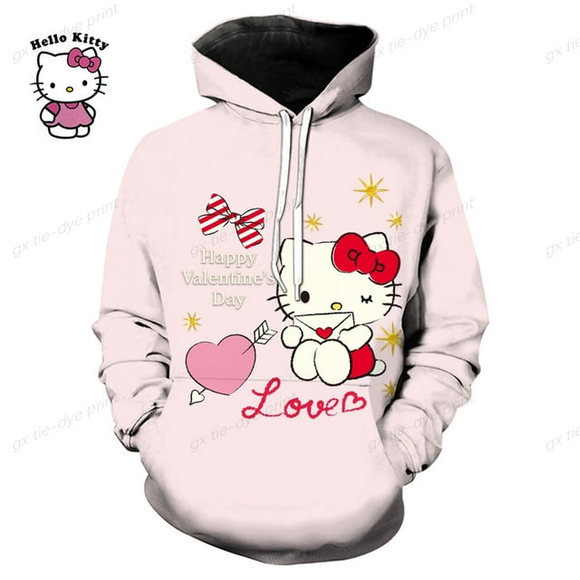 Sudadera con capucha de Hello Kitty con estampado 3D para hombre y mujer, sudaderas de moda, ropa de calle