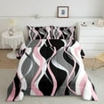 thumbnail image 2 of Manfei Pink Gray White Black Bedding Comforter Set, Contemporary Geometric Twin Comforter Sets, Aesthetic Lines Stripes Bedding Set, Super Cozy Room Decor, Reversible 2pcs, 2 of 8