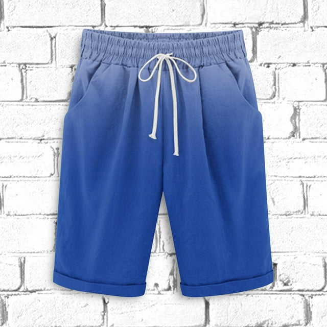 AherBiu Plus Size Shorts for Men Trendy Gradient Shorts with Pockets Summer Causal Linen Cotton Shorts