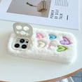 thumbnail image 5 of Compatible for iPhone 15 Plush Furry Phone Case, Coloful Cute Heart Pattern Fashion Fluffy Case with Lens Kickstand, Shockproof Warm Soft Cover for iPhone 15 Women Girls, White, 5 of 8