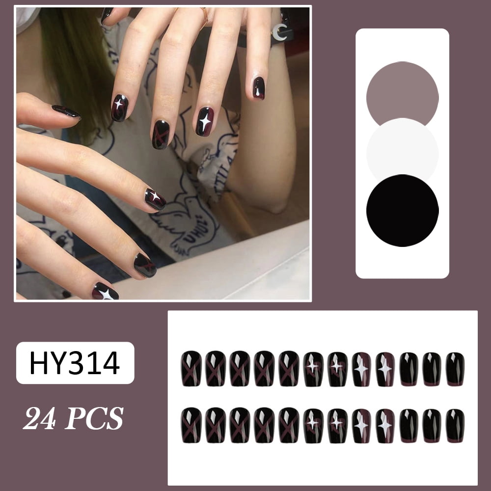 Gothic Artificial Nails with Red And Black Color Matching Waterproof