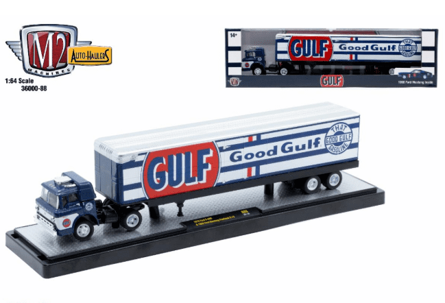 M2 Machines Auto Haulers Gulf Good Trailer & 1968 Ford Mustang R88