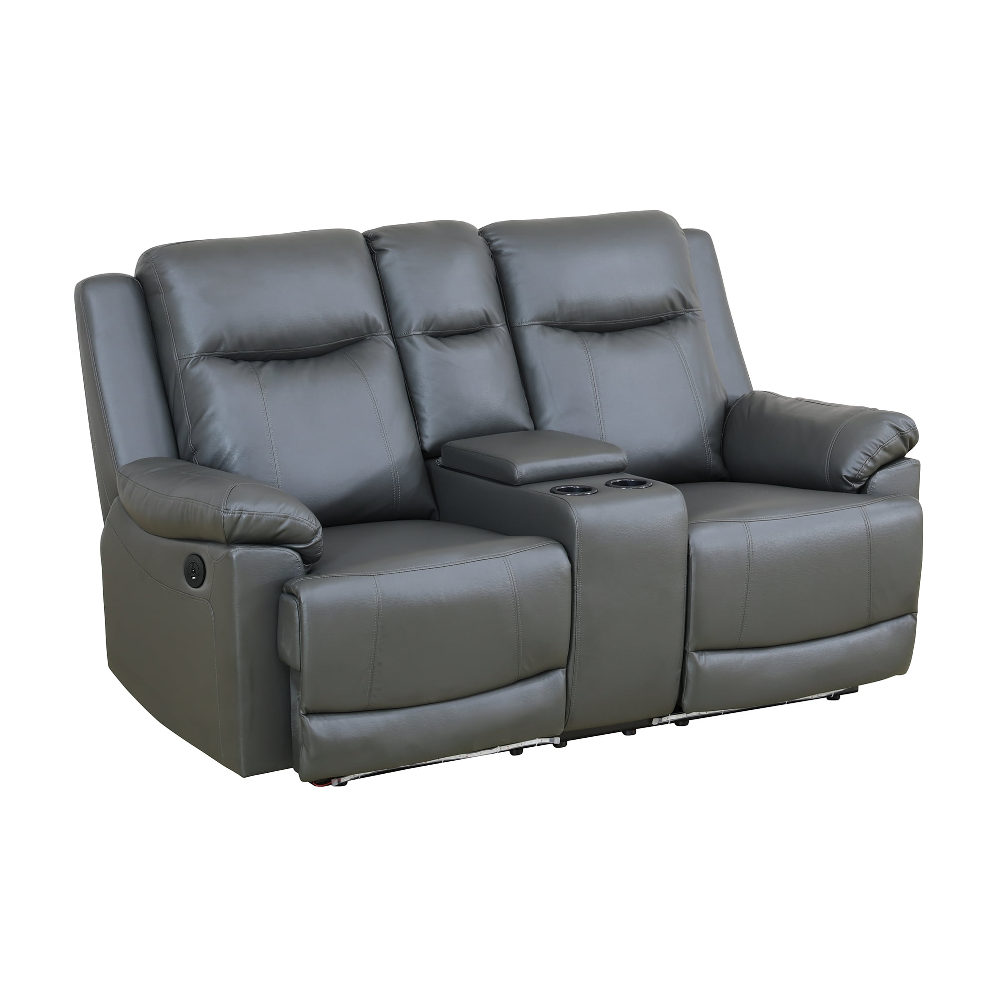 Gewnee Silver Gray Loveseat with Console & Cup Holders, Air Leather & High-Elastic Sponge, Adjustable Recline, Perfect for Living Rooms（Power Recliner ）