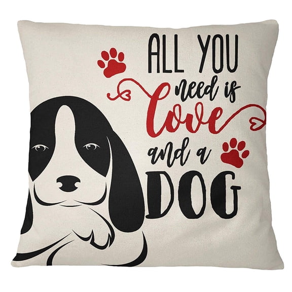S4Sassy Print Calligraphy Cream Colour Pillow Case Throw All You Need Is Love & a Dog Theme Cushion Cover- 16 x 16 Inches