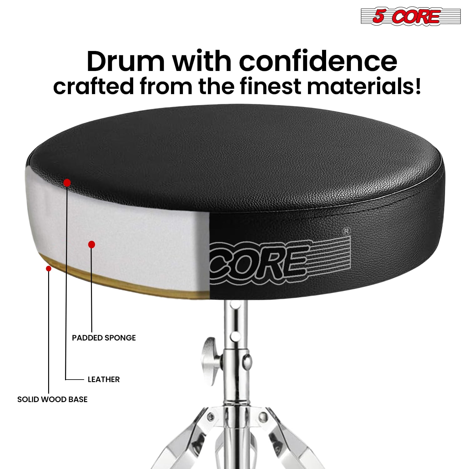 CHROME 2020 PRO Universal Drum Chair Round Padded Seat Throne Stool Stand