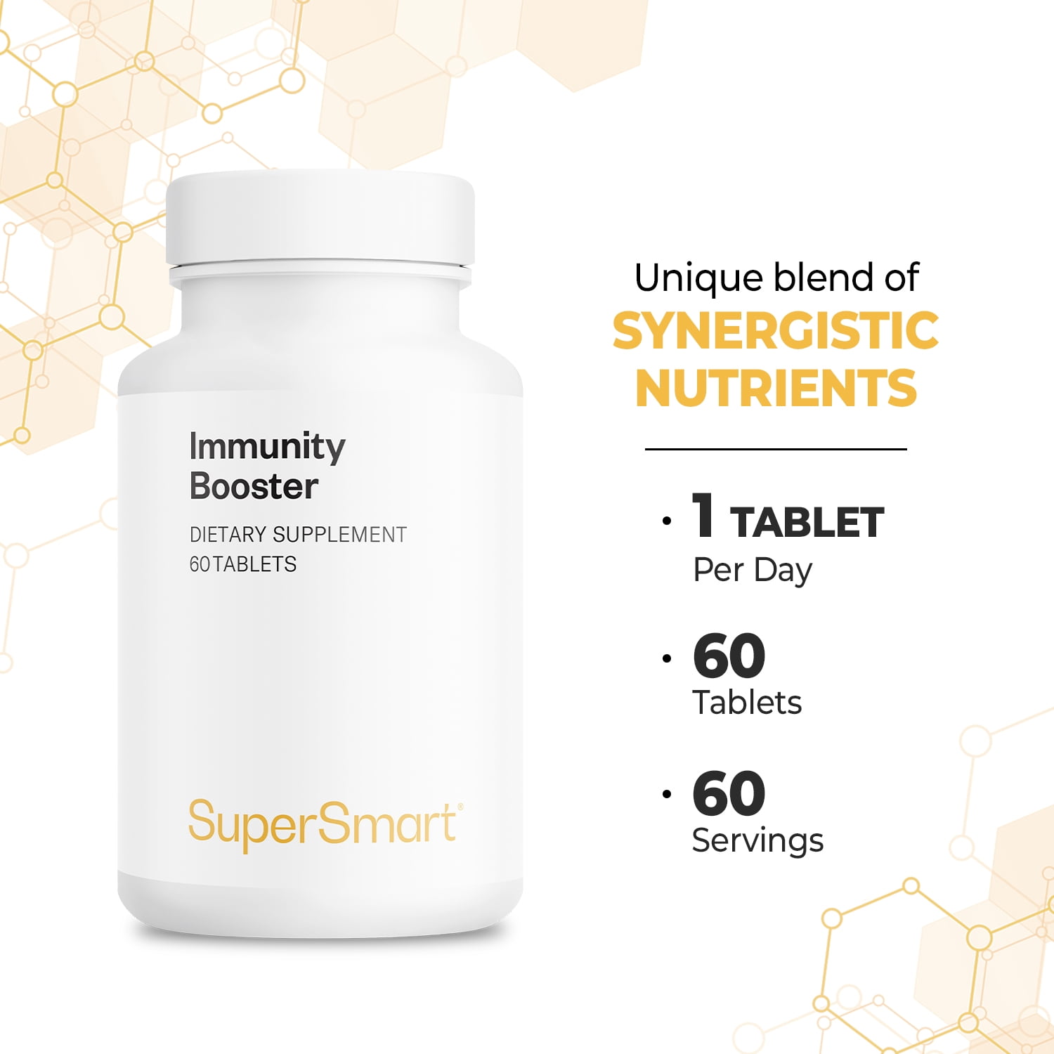 SuperSmart Immunity Booster (Advanced Formula) - with Echinacea, Beta Glucan, Vitamin C, Zinc - Natural Supplement | Non-GMO & Gluten Free - 60 Tablets