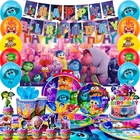 Inside Out Birthday Decorations, 98 Pcs Inside Out Party Decorations and Inside Out Tableware Sets - Inside Out Birthday Plates Napkins Balloons Banners Cake Toppers etc. Inside Out Party Supplies