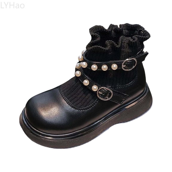 LYHao Elegant Girls Boots Sock Ankle Booties With Bow Pearl Faux Lined Warm Short Boots For Toddler Kids Casual Winter Footwear ,Girls Boots Sizes 8.5 Black(2-2.5 Years)