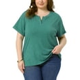 thumbnail image 1 of Camisetas de mujer de talla grande GRACE & GRANDEUR, con cuello en V, mangas cortas enrolladas, suaves y casuales, camisetas de verano 2025 2X verdes, 1 of 1