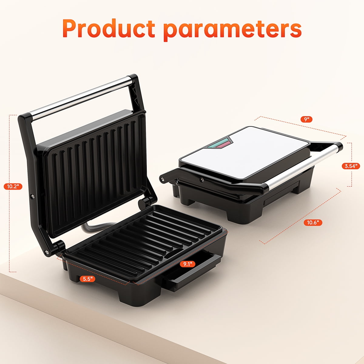 GPED Panini Press Sandwich Maker, 2 Slice Stainless Steel Panini Press Grill, Non-Stick Sandwich Press Maker with Removable Drip Tray for Any Thickness Sandwich, Burgers, Steak