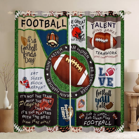 Homewish Rugby Sports Lover Black Out Curtains for Kids, Vintage Patchwork Curtains Pack of 2 (42x63 Each), Soccer Football Time Bedroom Curtains, Window Curtains Home Decor