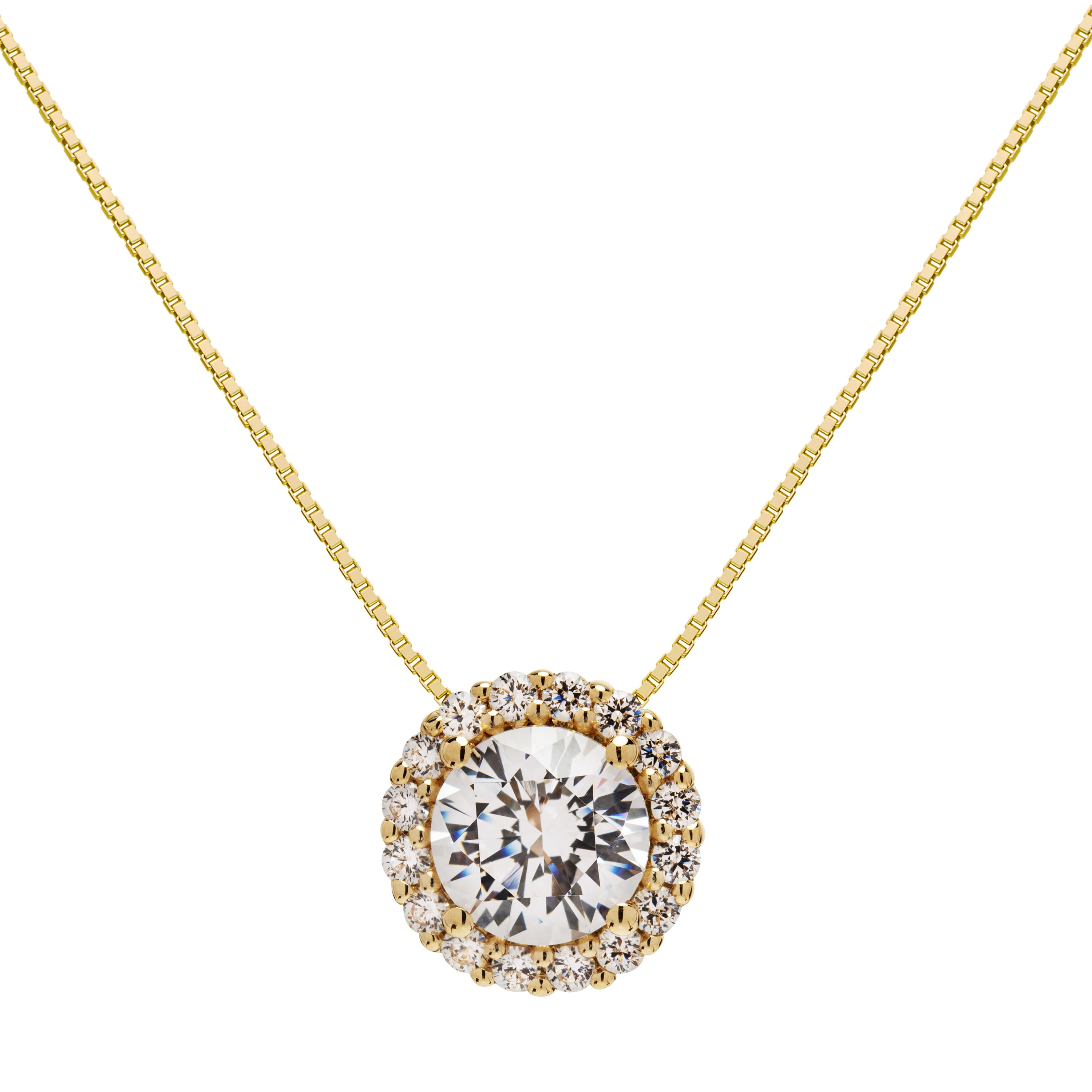 SOLIDGOLD Rose & White Gold with an 16 to 18 inch Adjustable Chain 14K Gold Crystal Clear Round CZ Solitaire Pendant In Real Yellow 