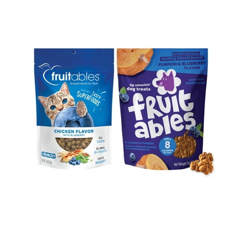 Fruitables Blueberry Pet Parent Pack – 1 Dog (7oz) Bag & 1 Cat (2.5oz) Bag | Crunchy Natural Treats for Dogs & Cats