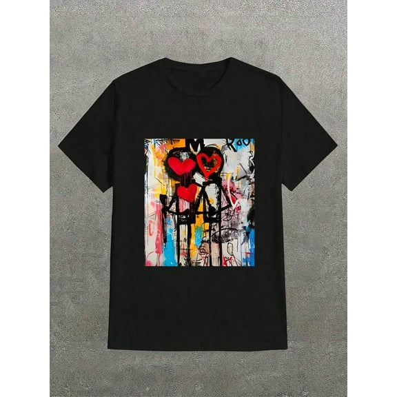 Jean-Michel Basquiat Love Couple ,Casual Print,Comfortable And Versatile,Letter Pattern Pure Cotton 220g Printed T-Shirt