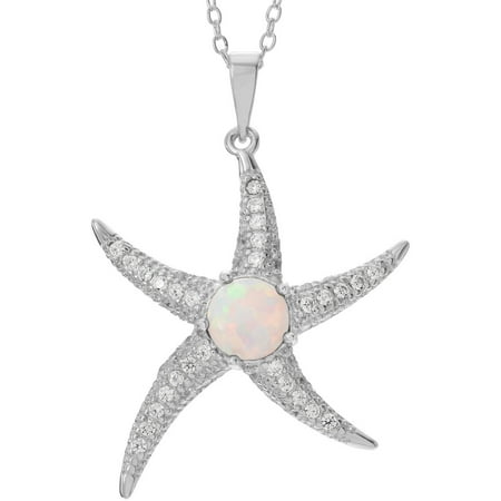 Brinley Co. Women's Opal and CZ Accent Sterling Silver Starfish Pendant Fashion Necklace, White