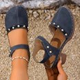 thumbnail image 2 of Rokment Women's Closed Toe Dressy Sandals Vintage Casual Studded Suede Ankle Strap Platform Chunky Block High Heels Clogs Mules Comfortable Orthotic Walking Dress Summer Shoes for Beach Blue Size 6, 2 of 4
