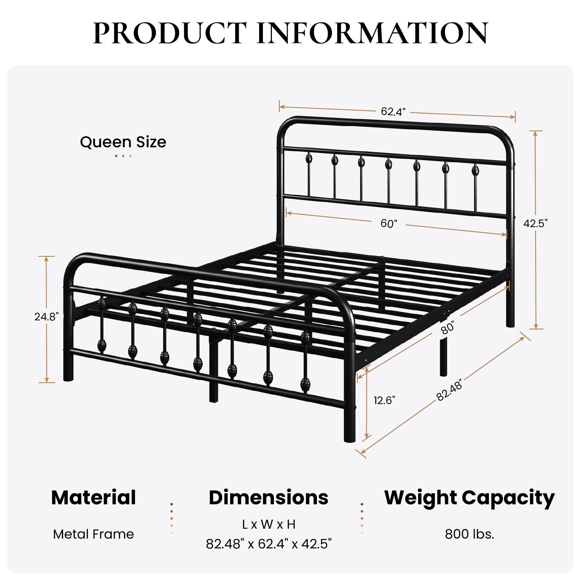 SHA CERLIN Queen Size Metal Platform Bed Frame with Victorian Style Iron-Art Headboard and Footboard, Easy Assembly, Under Bed Storage, No Box Spring Required, Black