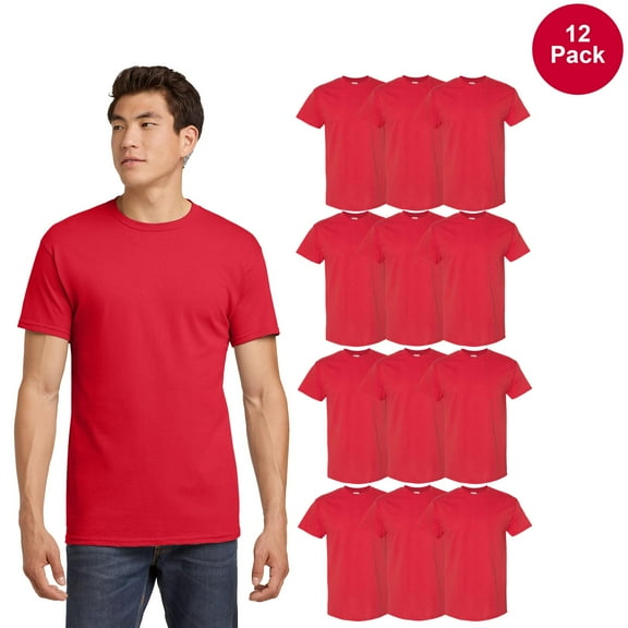 Gildan Men's T-Shirt, Short Sleeve Crew Neck Heavy Cottor Casual Fit, 12 Pack Blank Tee Red, S
