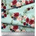 thumbnail image 2 of Soimoi Green Silk Fabric Ranunculus & Penoy Floral Print Print Fabric by the Yard 44 Inch Wide, 2 of 3