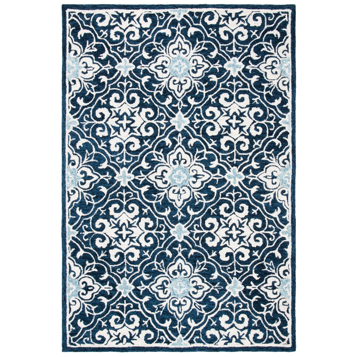 SAFAVIEH Roslyn Aleta Geometric Area Rug, Navy/Light Blue, 7' x 7' Square
