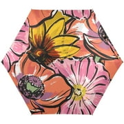 JSTEL Poppy Rudbeckia Mallow Flower Folding Umbrella for Rain Sun Travel Mini Lightweight Compact Umbrellas