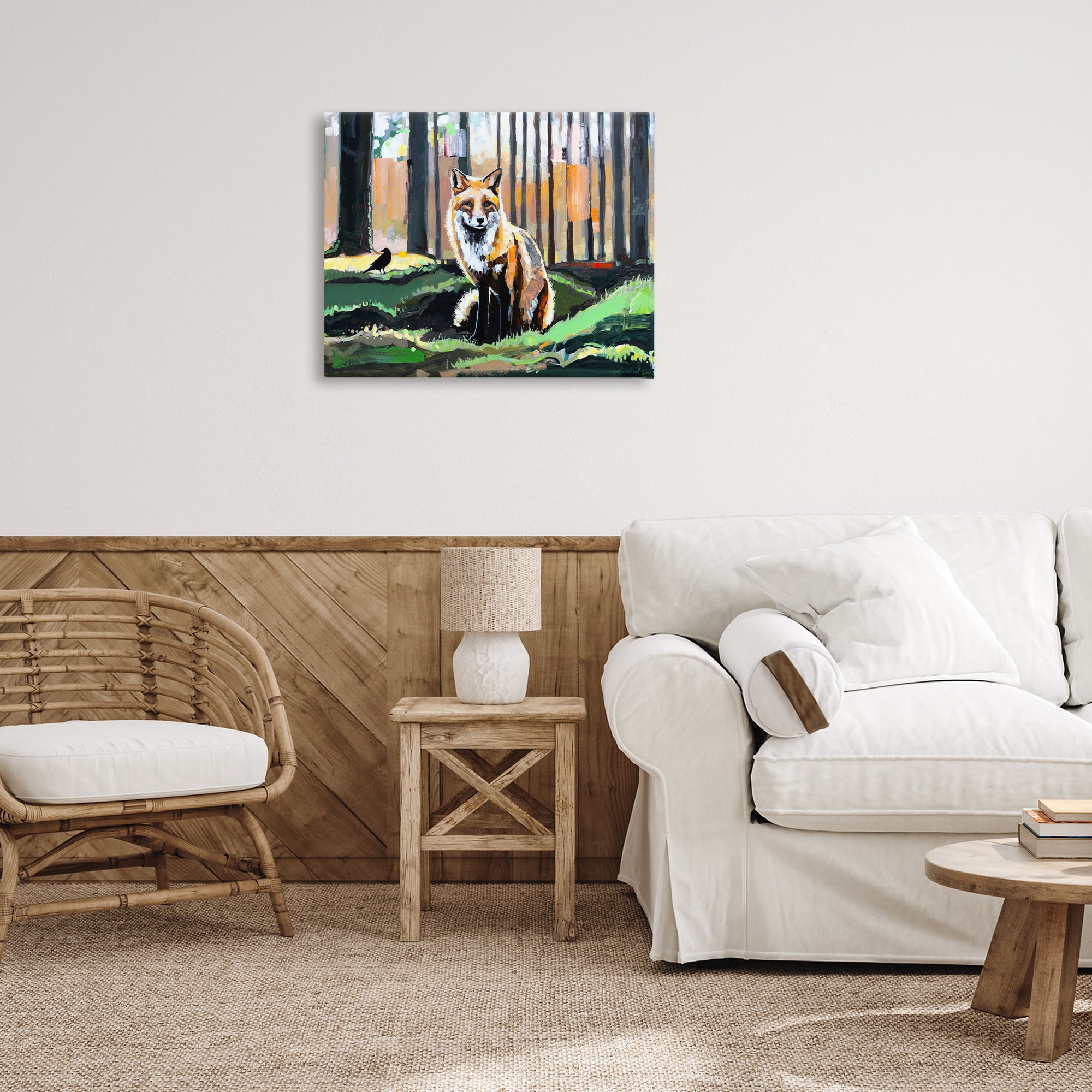 Stupell Industries Fox in Forest Trees Animals Painting Wrapped Canvas Art Print Wall Art, 30 x 24